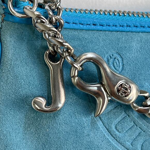 Vintage Y2K Juicy Couture Baguette Shoulder Bag Blue Leather Mini Heart Charm - Picture 5 of 11